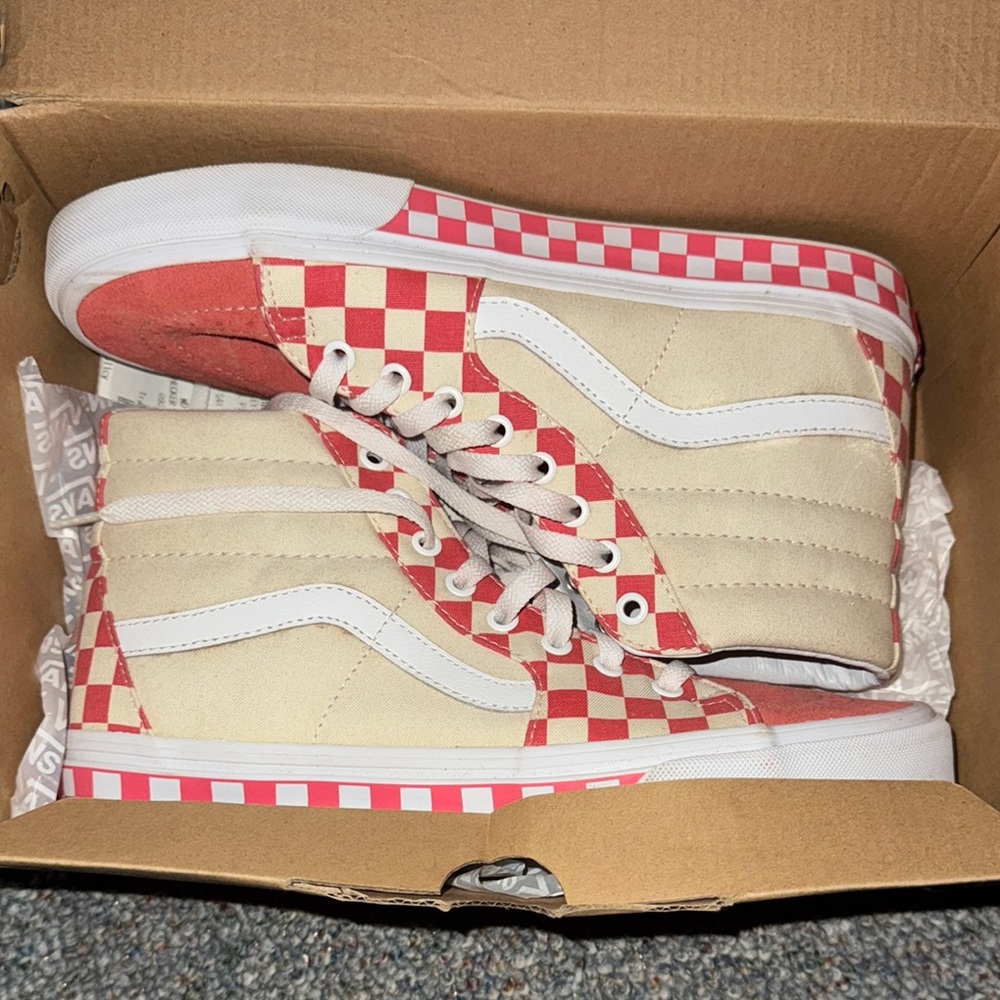 Vans  Checkerboard High-Top Sneakers - Red and Cream